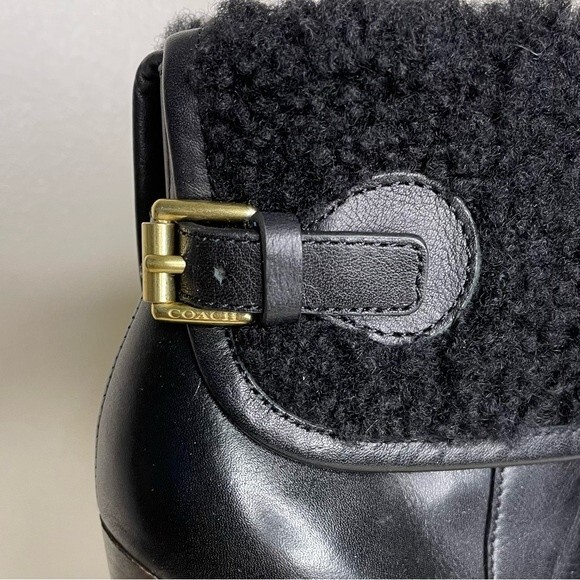Coach Apple Vin Veg Boots Heels Leather Shearling Cuff High New Black Size 9 - Picture 4 of 16